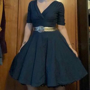 Unique Vintage Delores Navy/Teal 1950s Swing Dress